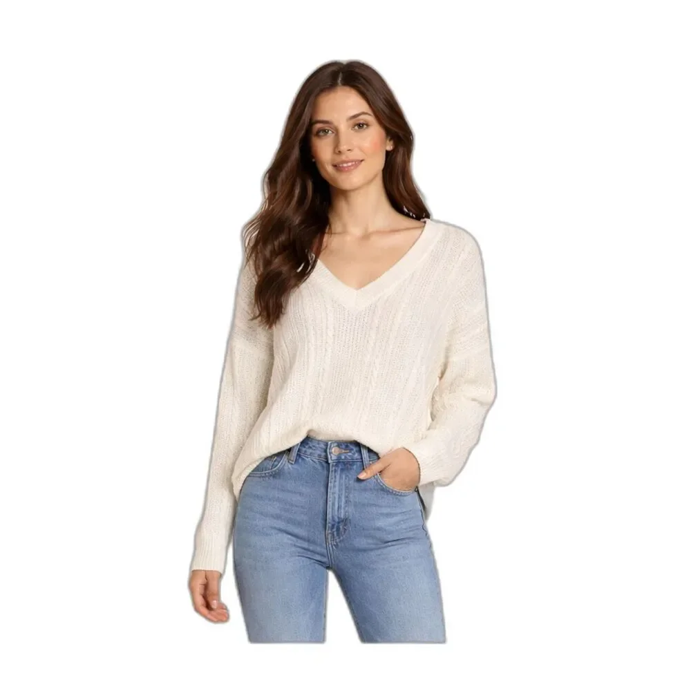 Naadam Super Luxe Cashmere Sweater L Cream V Neck NWT $358 Luxury Knit